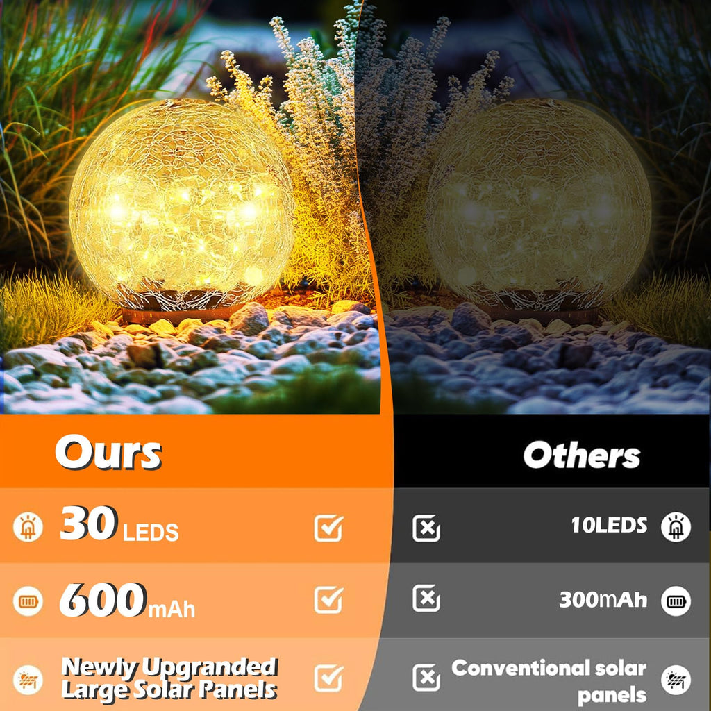 Coroor Garden Solar Ball Lights Outdoor Waterproof, 30 LED Cracked Glass Globe Solar Power Ground Lights for Path Yard Patio Lawn, Christmas Decoration Landscape Warm White(2 Pack 3.9'')