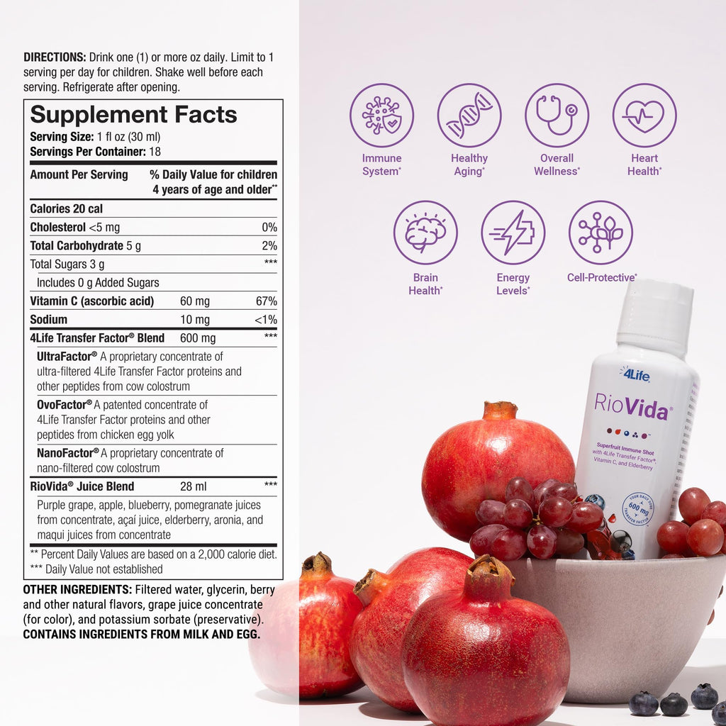 4Life Transfer Factor RioVida Tri-Factor Formula - Liquid Immune and Health Support with Vitamin C, Elderberry, Aronia Berry, Macqui, Blueberry, and Acai - Single Pack