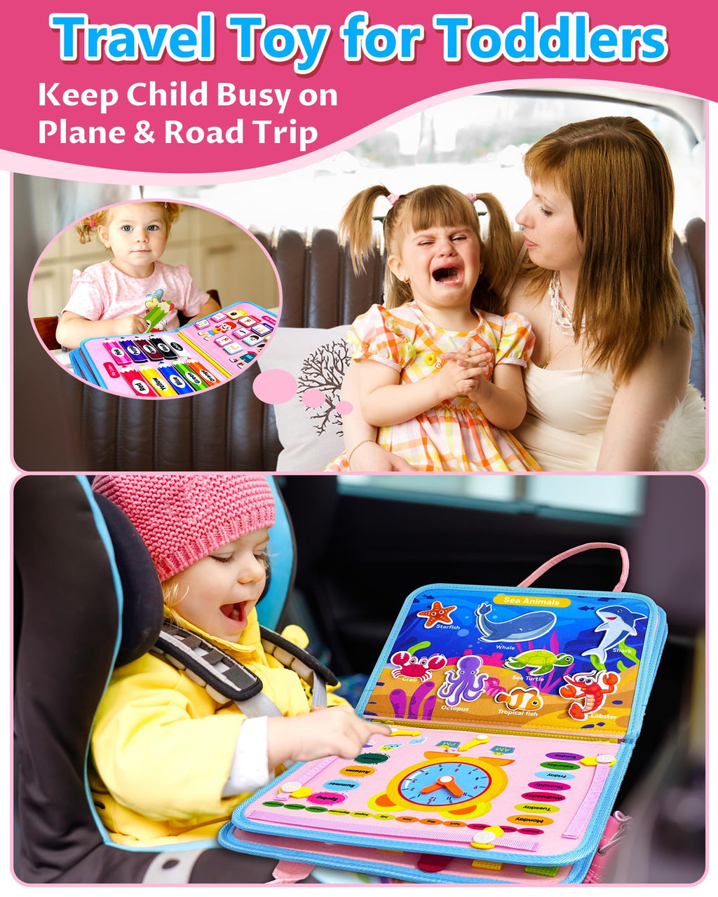 Exorany Busy Board Montessori Toys for Toddler Girl & Boy Birthday Gifts, Busy Book Learning Sensory Toys for Toddlers, Toddler Travel Toy Educational Activities Learn Fine Motor Skills