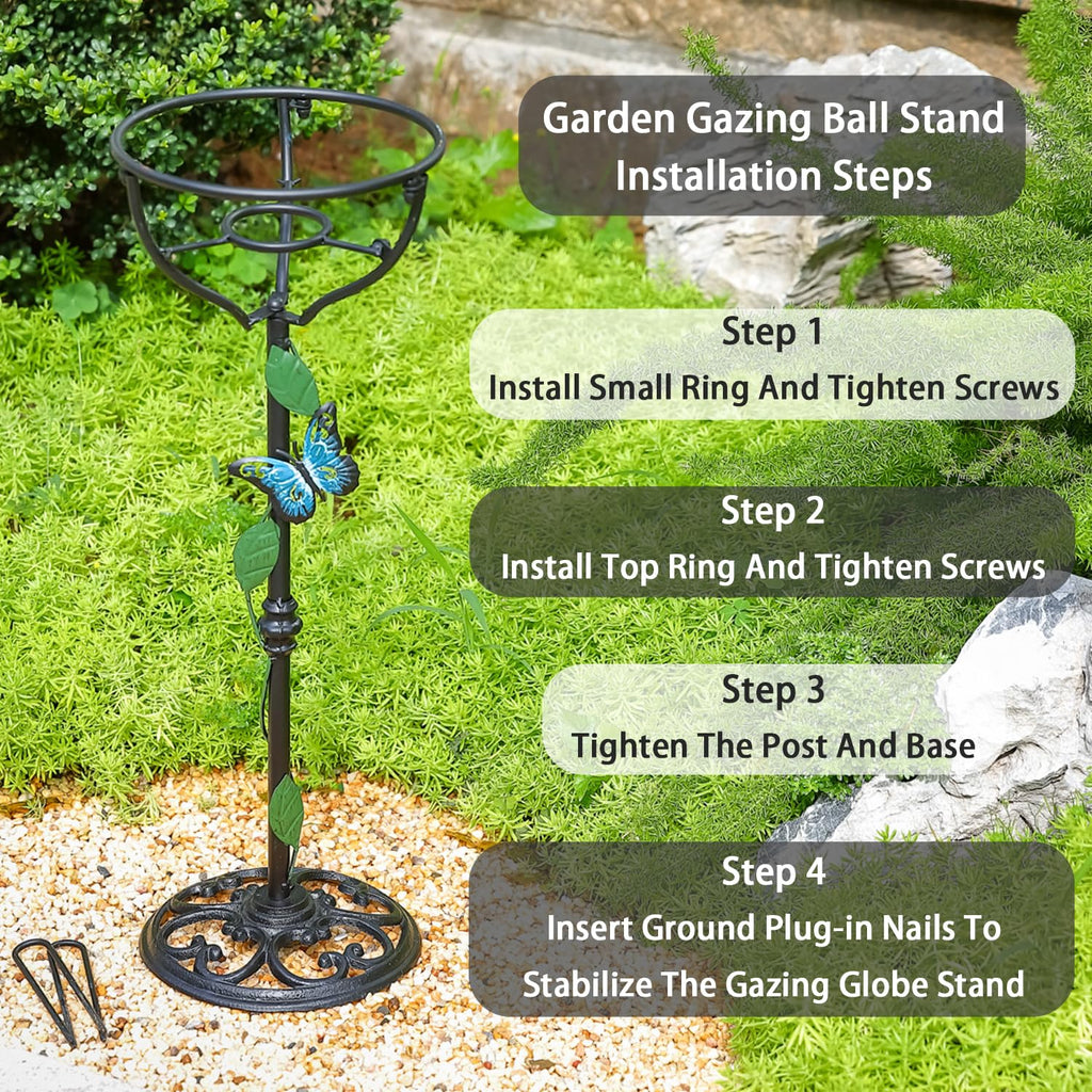 Cast Iron Gazing Globe Stand, 24.5" Gazing Ball Stand for Indoor Outdoor