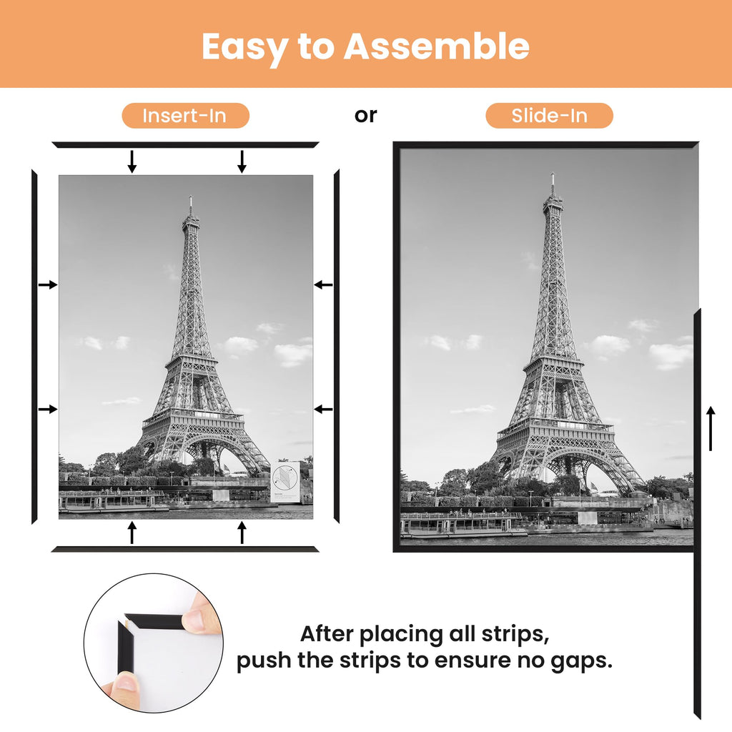 upsimples 11x17 Poster Frame, Easy Slide-In Assembly, Black, 3 Pack