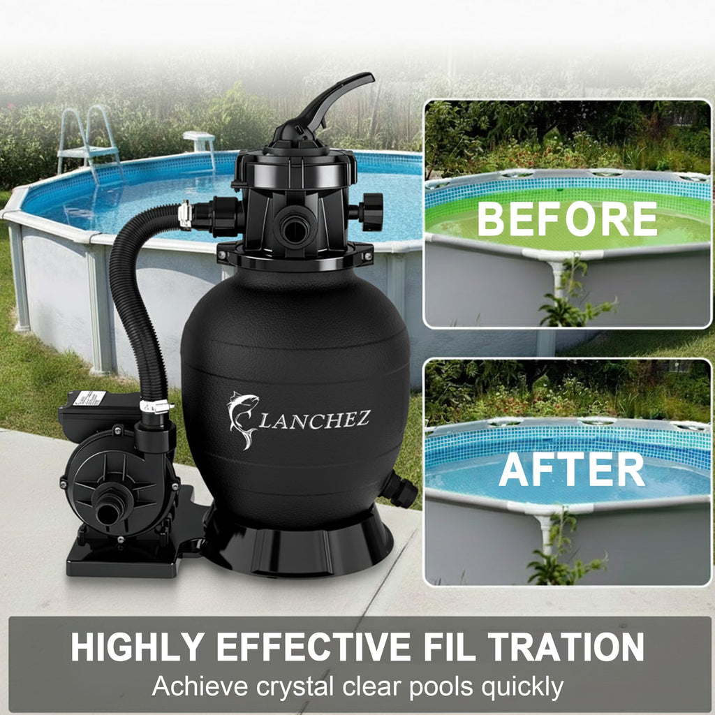 LANCHEZ Sand Filter Pump for Above Ground Pool, Pool Pumps Above Ground, Pool Sand Filter with 7-Way Valve, 12in