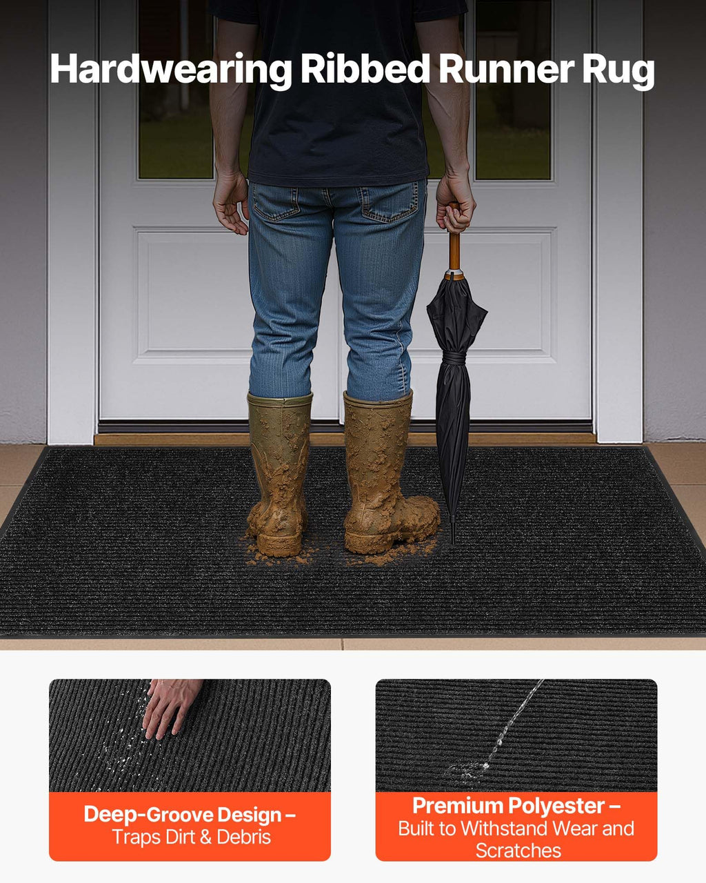 VEVOR Front Door Mat, 5 x 3 ft Commercial Floor Mat for Indoor and Outdoor, Stylish Striped Industrial Carpet with PVC Backing, Heavy Duty Washable Entry Rug for Hallway, Balcony, Garage, Grey
