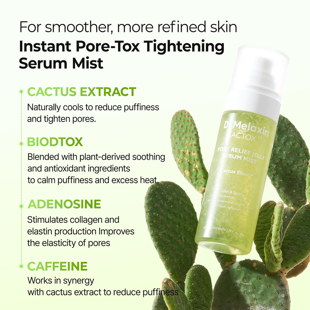 Dr.Melaxin Cactox Pore Relief Jelly Serum Mist, Instant Cooling Face Mist for Pore Tightening & De-Puffing, Hydrating Cactus Serum for Puffy Skin, 80ml (2.7 fl oz)
