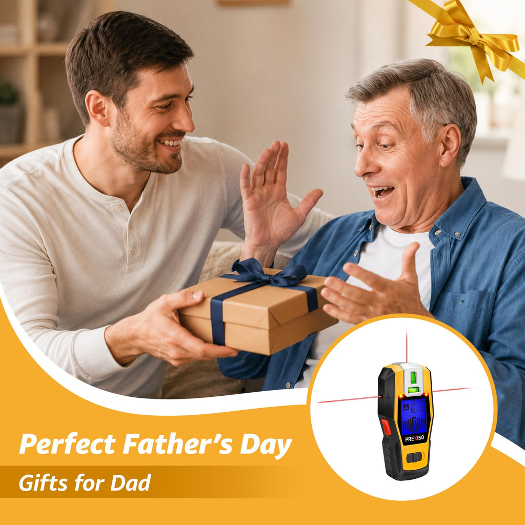 PREXISO 2-in-1 Stud Finder with Laser Level, Rechargeable Multi Surface Cross Line Laser & Wall Stud Scanners Tool for Hanging Frames & Picture, Wood Ac Wire Metal Studs Pipe Detection Gift for Dad
