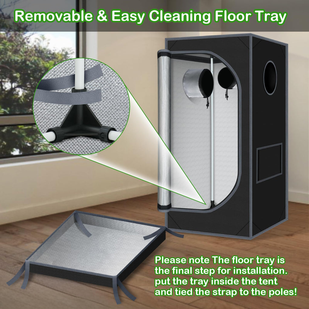 24"x24"x55" 600D Mylar Hydroponic High Reflective Grow Tent for Plants