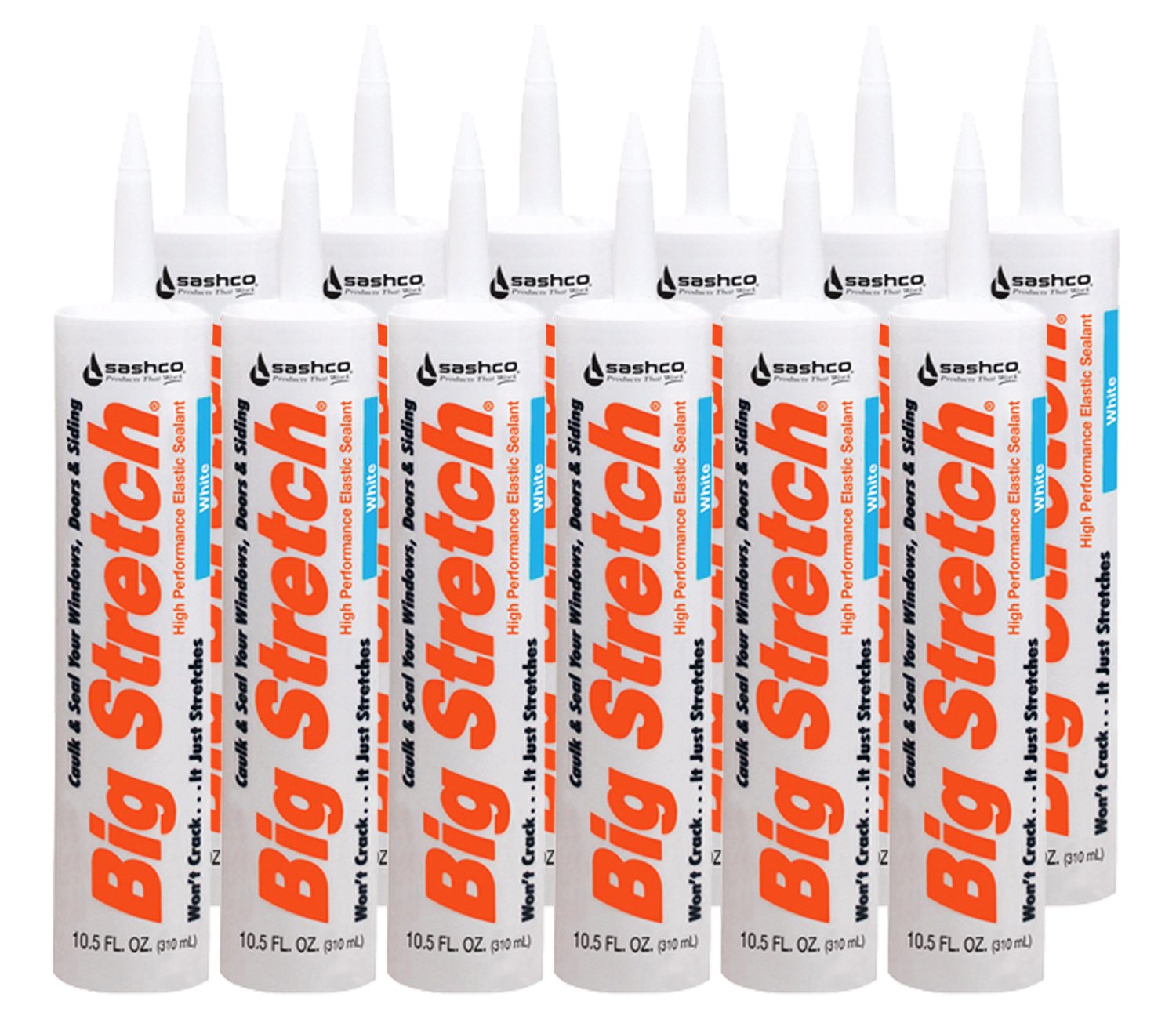 Sashco Big Stretch Acrylic Latex High Performance Caulking Sealant, 10.5 Ounce Cartridge, White (Pack of 12)