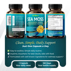 Premium Sea Moss with Ashwagandha, Burdock Bladderwrack, Black Seed for Immune System, Skin, Digestion & Energy (150 Count (Pack of 1))