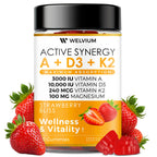 WELVIUM Vitamin D3 K2 Gummies 10000 IU with Magnesium Glycinate, Calcium, B12, K2 MK-7, Vitamins A, E, Lutein, Zeaxanthin - ADK Chewable Supplement for Bone, Eye, Immune Support - D3K2 Gummies