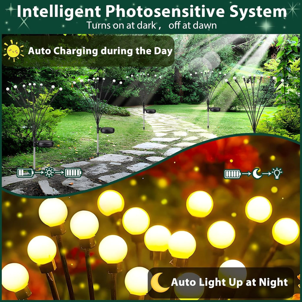 6 Pack Solar Garden Lights Outdoor Waterproof Firefly Lights Warm White