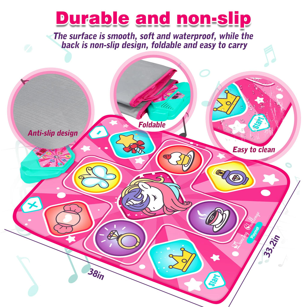 Unicorn Dance Mat for Girls, LED Music Pad, 5 Game Modes, Gift for Kids 3+