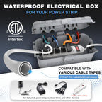 Flemoon Medium Outdoor Electrical Box (11.5x5.2x4 inch), IP54 Waterproof Extension Cord Cover w/6 Cable Entry Ports, Weatherproof Connection Box for Power Strip, Timer, Holiday Lights, Light Grey