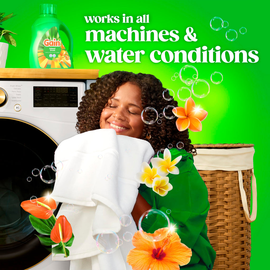 Gain Liquid Laundry Detergent, With Odor Defense, Island Fresh Scent, Laundry Soap For HE Washing Machines, 132 fl oz, 100 Loads (Packaging May Vary)