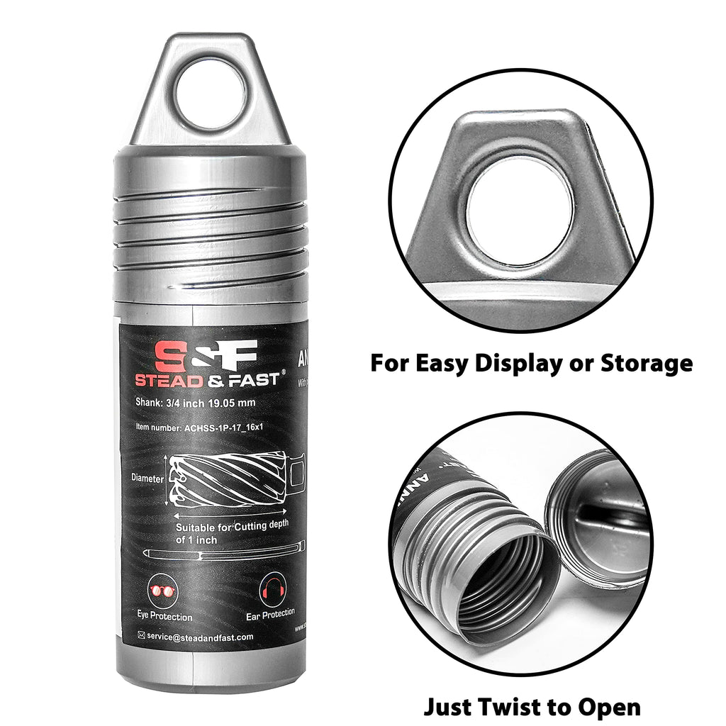 S&F STEAD & FAST Annular Cutter, 1-1/16" Cutting Diameter x 1" Depth of Cut for Magnetic Drill Press, Drill Bit Cutter, Mag Drill Bits with Pilot Pin