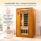 DYNAMIC SAUNAS Andora 2-Person Low EMF FAR Infrared Sauna with Red Light Therapy - Personal Indoor Dry Heat Wooden Sauna with Bluetooth Speakers for Home & Gym - Made from Canadian Hemlock Wood
