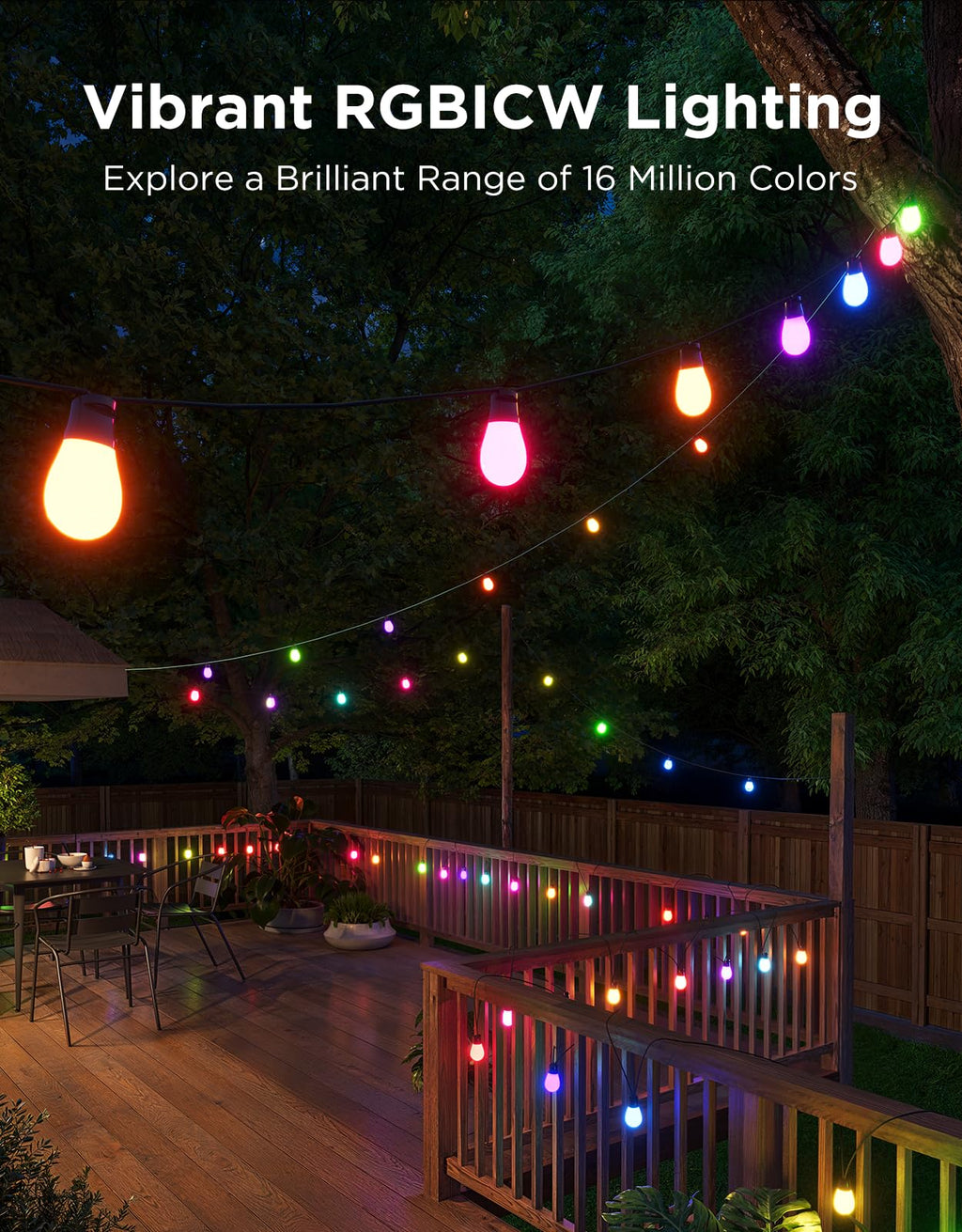 Govee S14 Bulb Outdoor String Lights 2, 96ft Smart RGBIC Warm White Lights with 30 LED Bulbs(2 Ropes of 48ft), 111 Scene Modes for Patio Decor, IP66 Compatible with Alexa, Google, Matter, APP Control