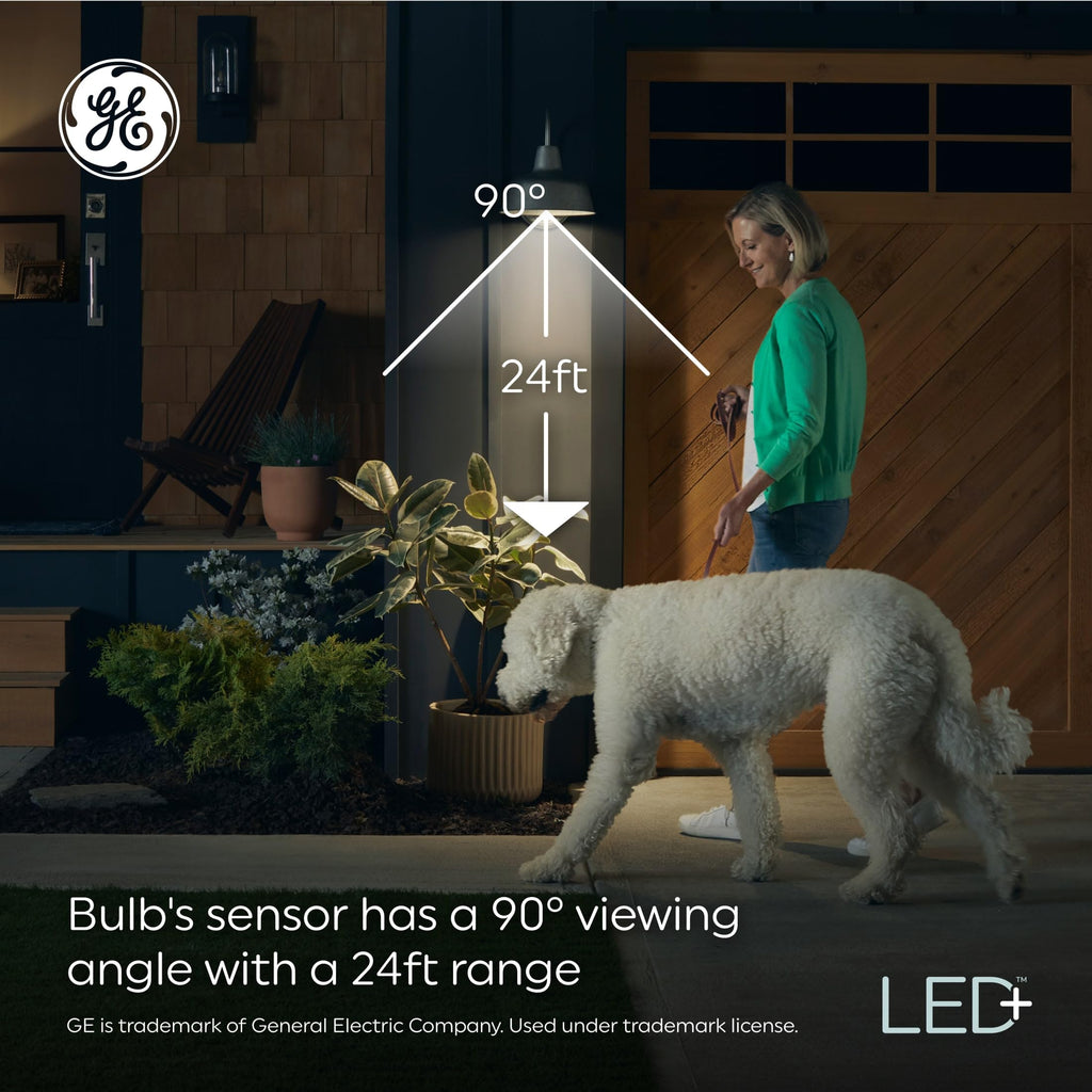 GE LED+ Motion Sensor LED Light Bulbs, 12W, Outdoor Security Lights, A21, Warm White (2 Pack)