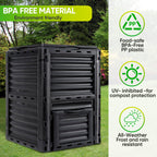 F2C Compost Bin 80 Gallon,Includes Gloves, Large Compost Bin w/Top Flip Latch-on Lid, Bottom Exit Door Aerating Outdoor Garden Compost Box,BPA Free Material for Backyard Outdoor, Black