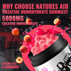 Natures Aid NSF Certified Creatine Gummy 5g - Creatine Monohydrate Gummies – Pre-Workout Energy & Muscle Growth Support for Men & Women | Peach Electrolyte Gummies (135 Count)