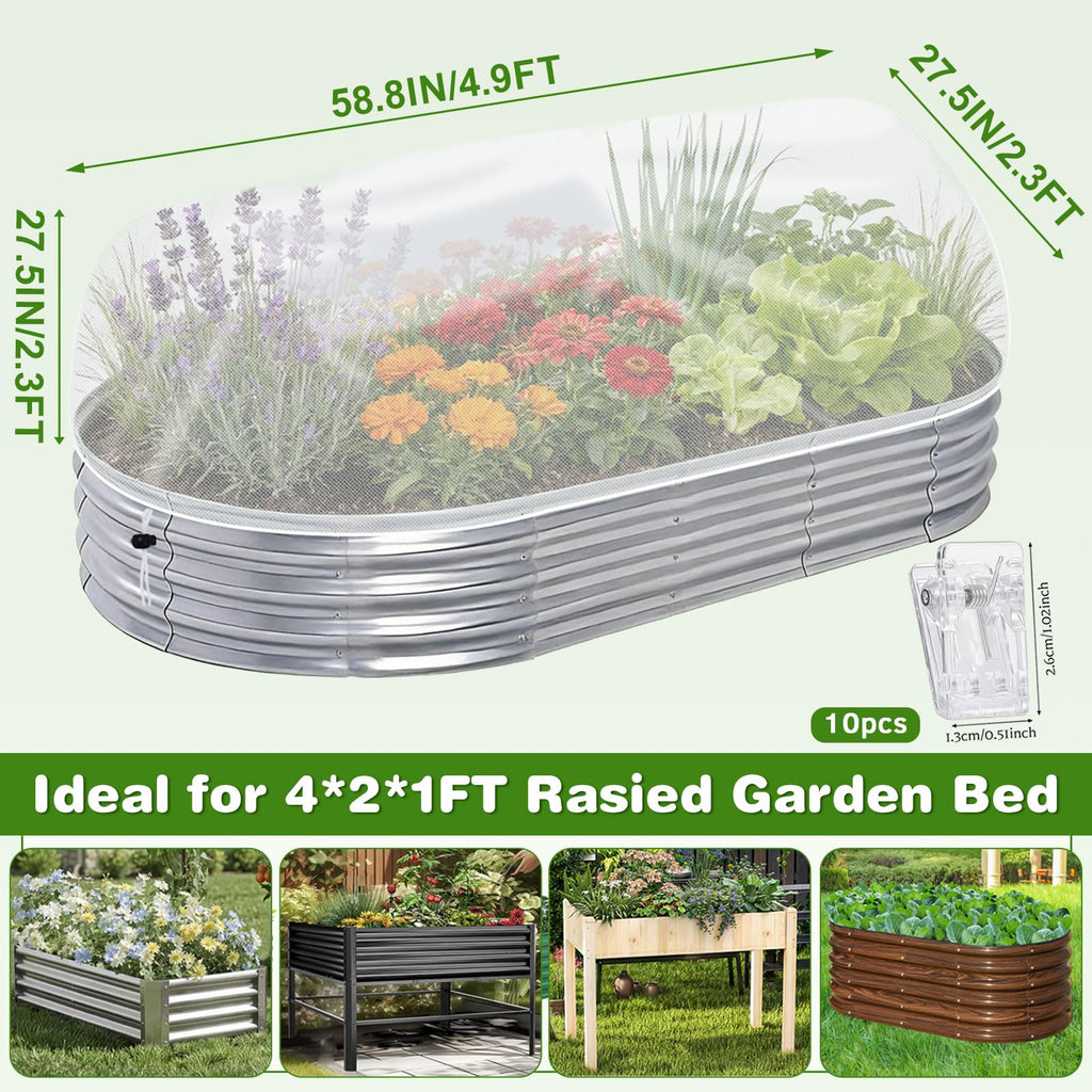 2 Pack Taller Garden Netting for 4x2FT Raised Beds with 10 Secured Clips