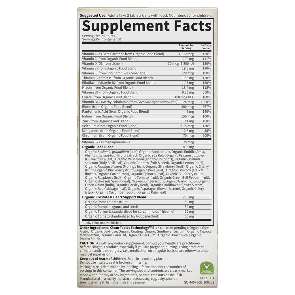 Garden of Life Organics Whole Food Multivitamin for Men 40+, 60 Tablets, Vegan Mens Multi for Health, Well-Being Certified Organic Whole Food Vitamins, Minerals for Men Over 40, Mens Vitamins