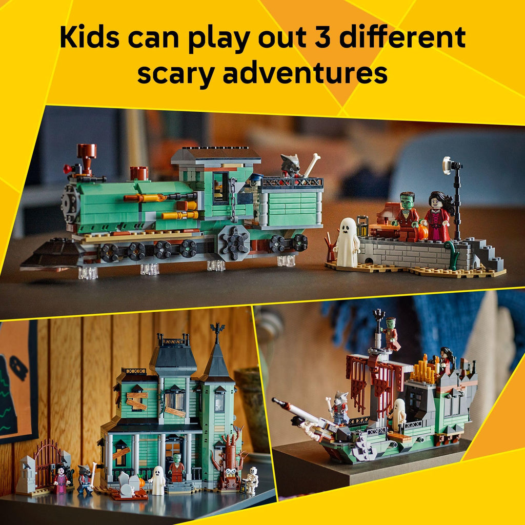 LEGO Creator 3 in 1 Haunted Mansion Building Toy for Kids - Halloween Building Blocks & Learning Toy for Girls & Boys, Ages 9+ - Build a Haunted House, Train, or Ship - Gift for Birthdays - 31167