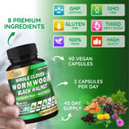 Organic Cadane Wormwood Whole Cloves Black Walnut | Digestive & Herbal Support | Elderberry, Milk Thistle & More | Non-GMO, Vegan – 90 Capsules – 45-Day Supply