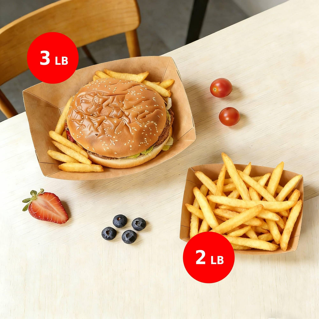 JPPSUJJ 250 Pack 3lb Paper Food Boats - Grease-Resistant Food Trays,Heavy-Duty Food Trays Disposable for Hot Dog,Hamburger,Sandwiches,Nacho,Fries,Onion Rings or Other Snacks