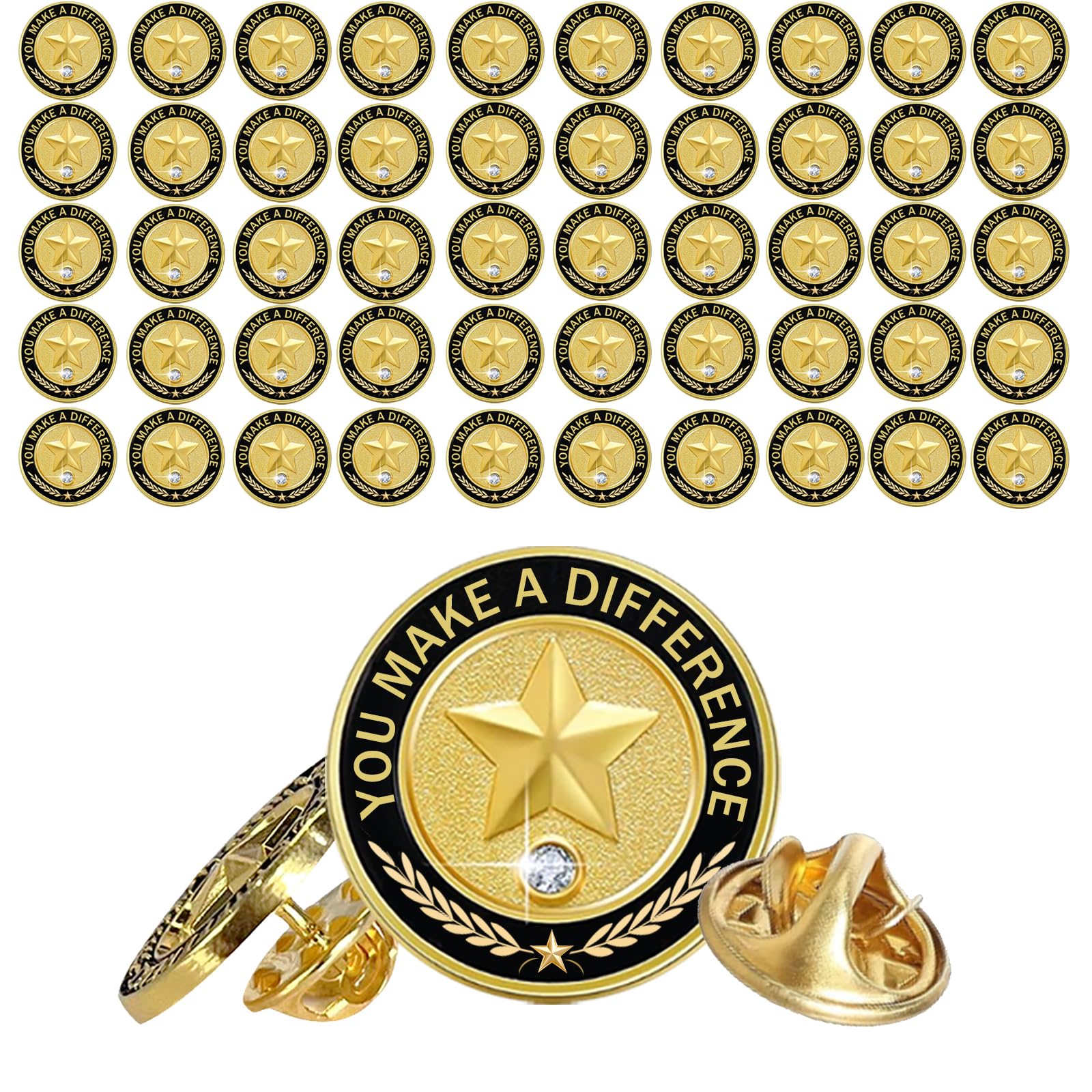 50 Pcs Employee of the Month Pins, Recognition Enamel Pin Bulk, Performance Reward Gift for Staff Team Volunteer - You Make a Difference Lapel Pin
