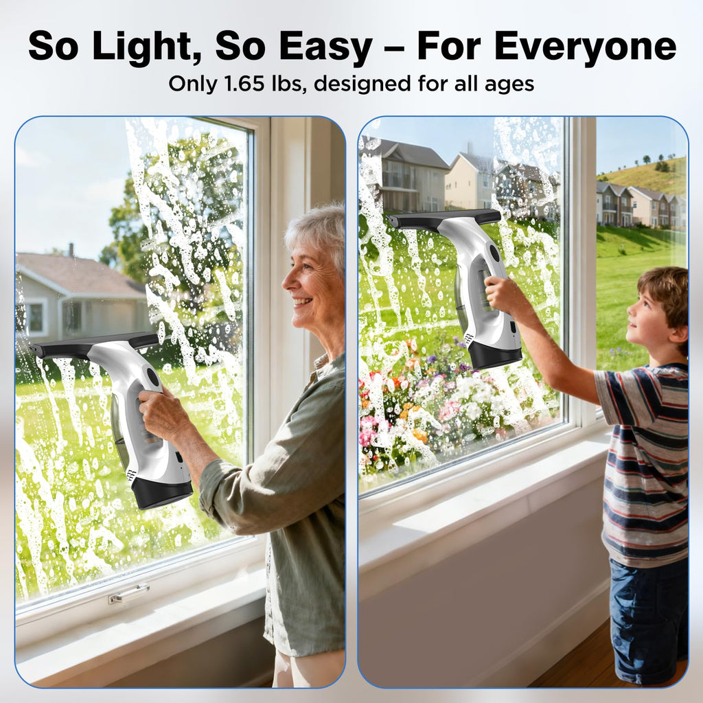 ZRHI Window Vacuum Squeegee Cordless, Electric Window Cleaner Tool with Water Collection Tank, Window Cleaning Kit Shower Squeegee for Glass Doors, Windows, Mirrors, Car