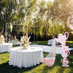 Bucherry 4 Pcs Wonderland Tea Party Yard Decorations Wonderland Garden Yard Sign Stand Set Stacked Teacups Wildflowers with Brackets for Tea Party Birthday Spring Outdoor Decoration