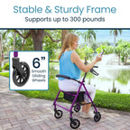 Vive Mobility Steel Rollator Walker with Seat - Foldable, Narrow, Rolling Senior Walker for Small Spaces - 4 Wheel Lightweight Adult Easy Drive with Underseat Storage, Adjustable Height (Purple)