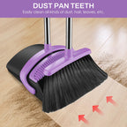 EZKEY Broom and Dustpan Set for Home, 51-in Long Adjustable Handle Angle Broom and Dustpan Combo Set with Dust Pan Teeth to Clean Hair for Home Kitchen Office Lobby Floor Garden (Black&Purple)