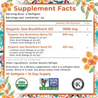 SEABUCKWONDERS Organic Sea Buckthorn Oil Omega-7 Complete, 30 Softgels, 15 Day Supply, with Omega 3, 6 & 9, Supports Hair, Skin & Nails, 100% Pure with Zero Filler Oil