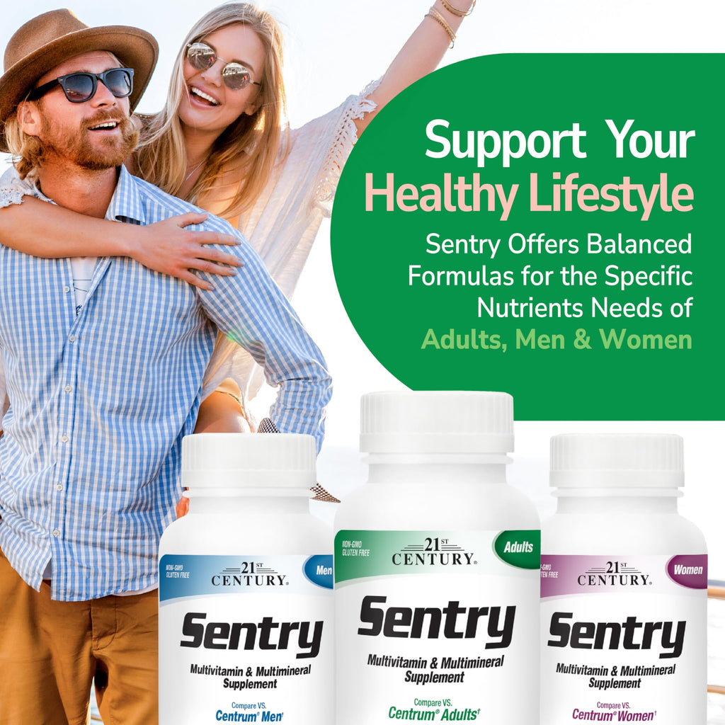 Sentry Adult Multivitamin & Multimineral Supplement, Daily Vitamins for Men & Women, Essential Vitamins & Minerals, Immune, Energy & Bone Health Support, Gluten Free, 300 Tablets