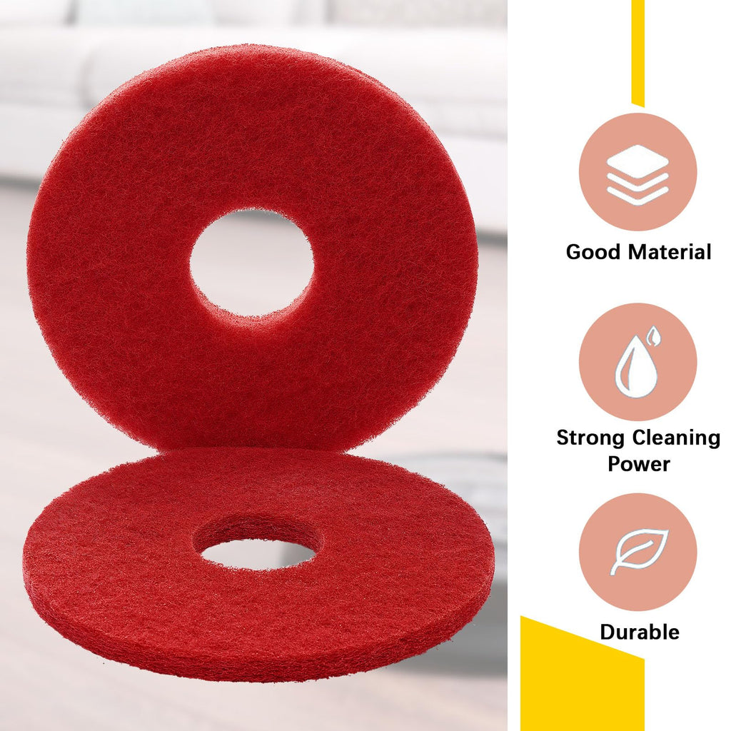 Teenyyou 2 Pcs 12" Red Scrubbing Pads Commercial Cleaning Orbiter Pads-Maintenance Non Woven for Floor Buffer Machine
