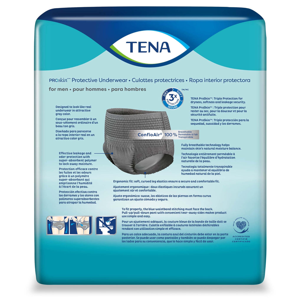Tena ProSkin Large Gray Adult Male Moderate Absorbency Protective Disposable Underwear, 72 Count