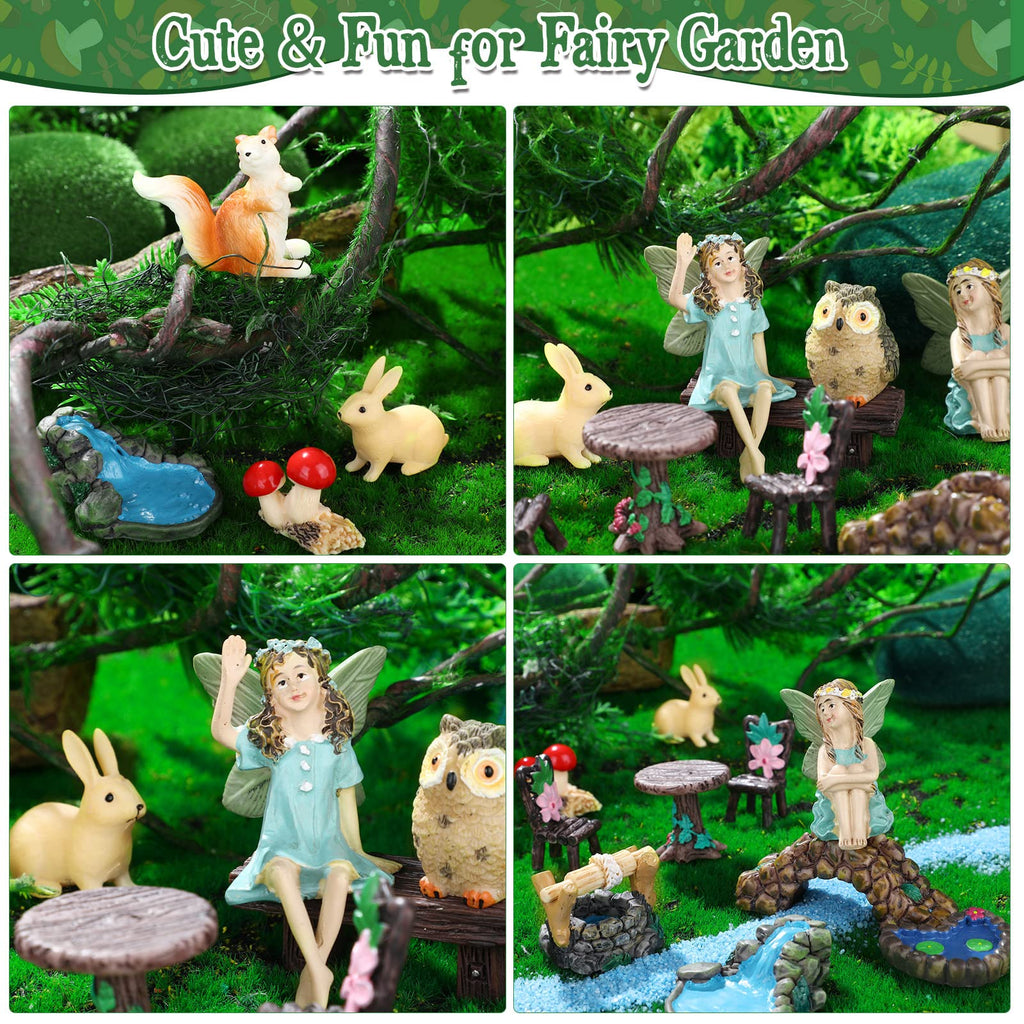 Roowest 19 Pcs Fairy Garden Kit, Miniature Fairy Garden Accessories Outdoor