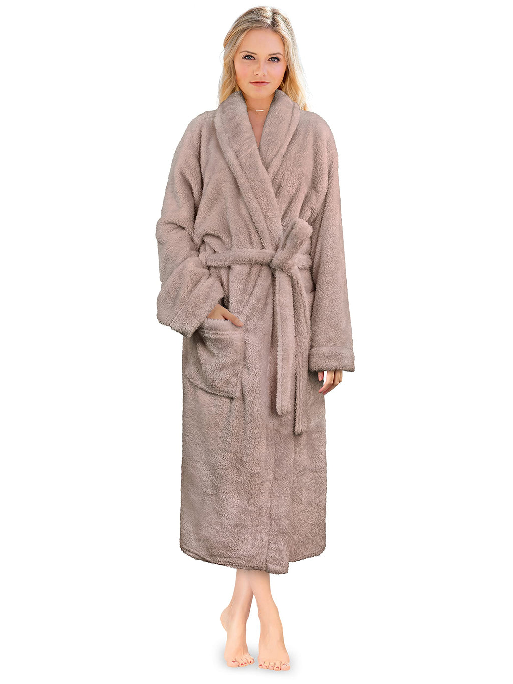 PAVILIA Premium Womens Plush Soft Robe, Sherpa Bathrobe, S/M Taupe