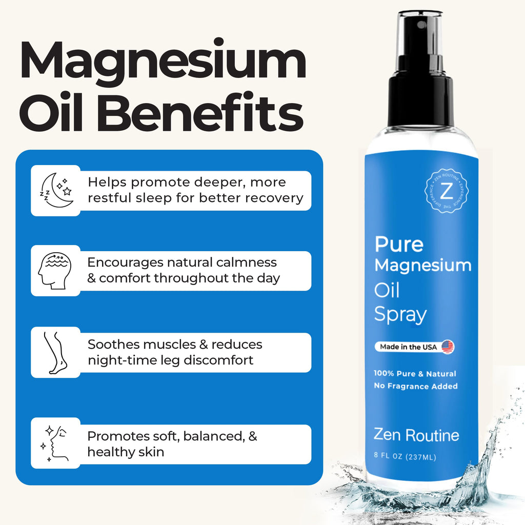 Pure Magnesium Oil Spray 8oz (Single) – USP Grade – Topical for Feet, Body, Muscles, Leg Cramps & Sleep – Extra Strength, Less Sting – 100% Organic & Natural — Made in USA