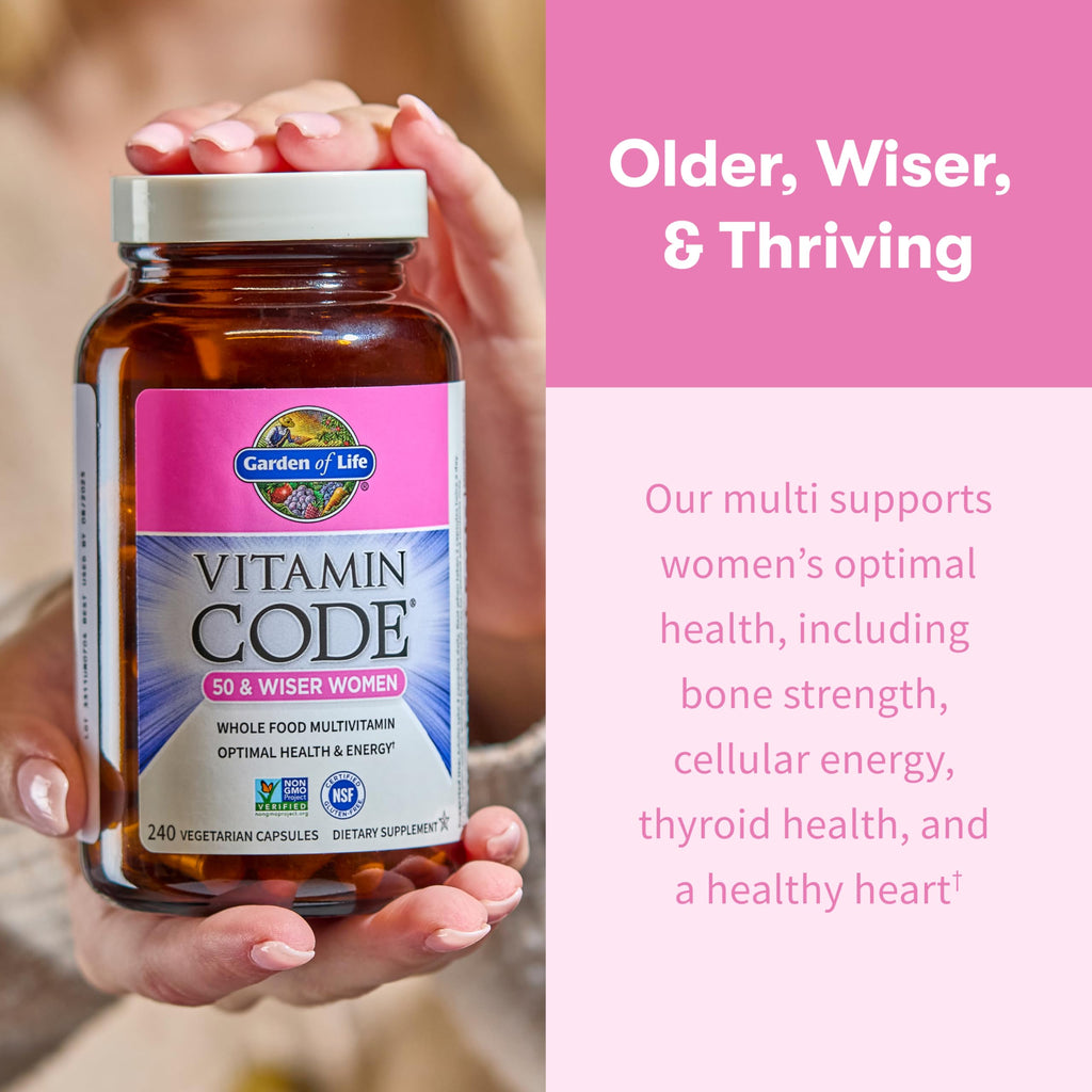 Garden of Life Vitamin Code Multivitamin for Women 50 & Over, B Vitamins, A, C, D3, E & K, CoQ10, Probiotics & Enzymes, for Women 50 Plus, 240 Capsules