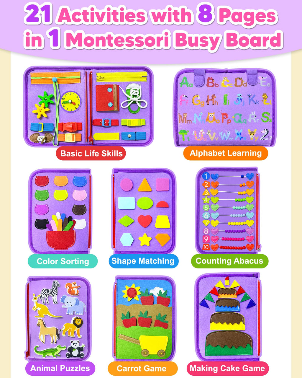 Exorany Busy Board Montessori Toys for Toddler Boy Girl Birthday Gifts, Busy Book Sensory Learning Toys for Toddlers, Toddler Airplane Car Travel Toy Educational Activities
