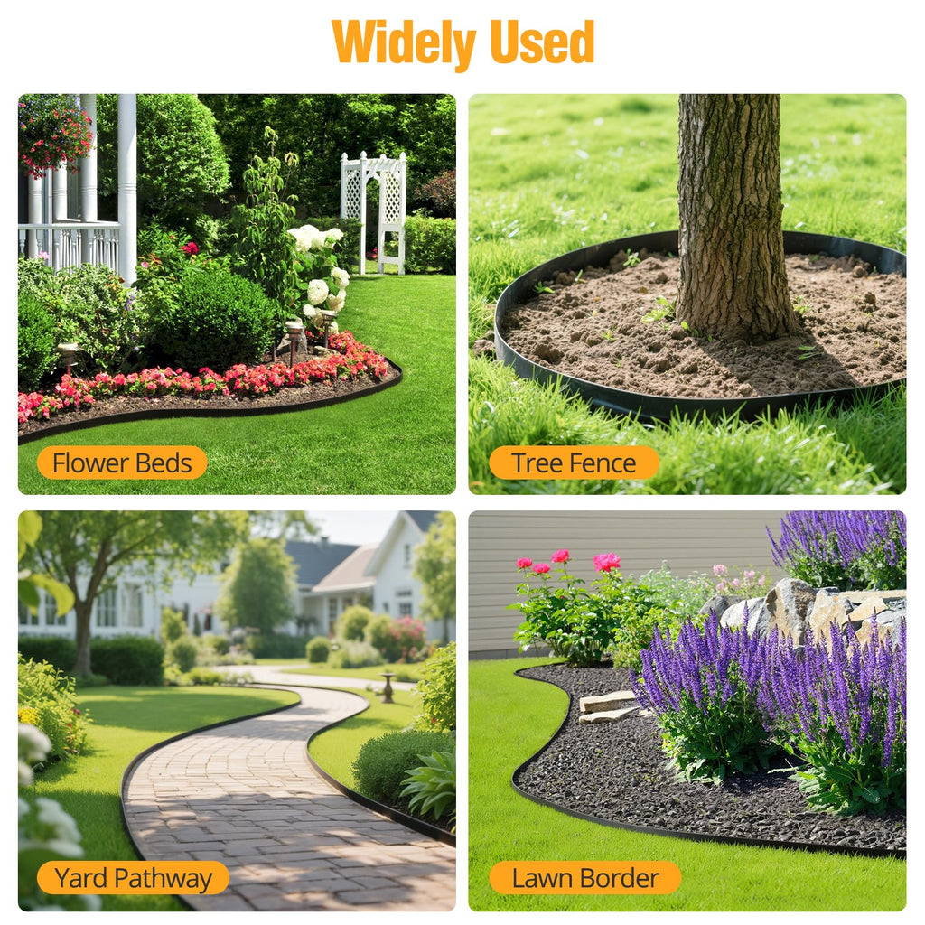 40FT Landscape Edging No-Dig, 2 Inch Tall Heavy Duty Plastic Garden Edging Border with 40 Anchoring Spikes for Lawn, Flower Bed & Decorative Yard