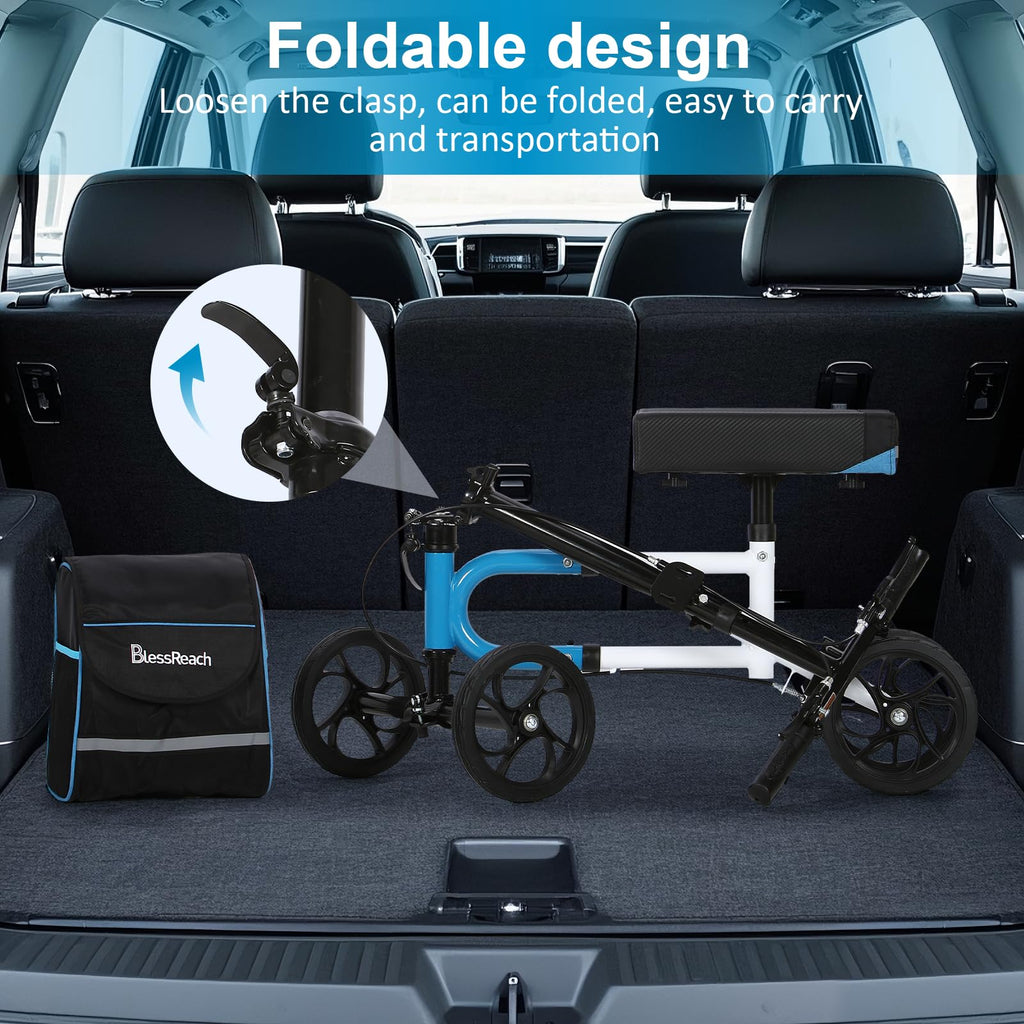 Knee Scooter，Knee Scooter for Adults for Foot Surgery，Knee Walker for Foot Injuries Compact Crutch Alternative with Dual Braking System (Blue)