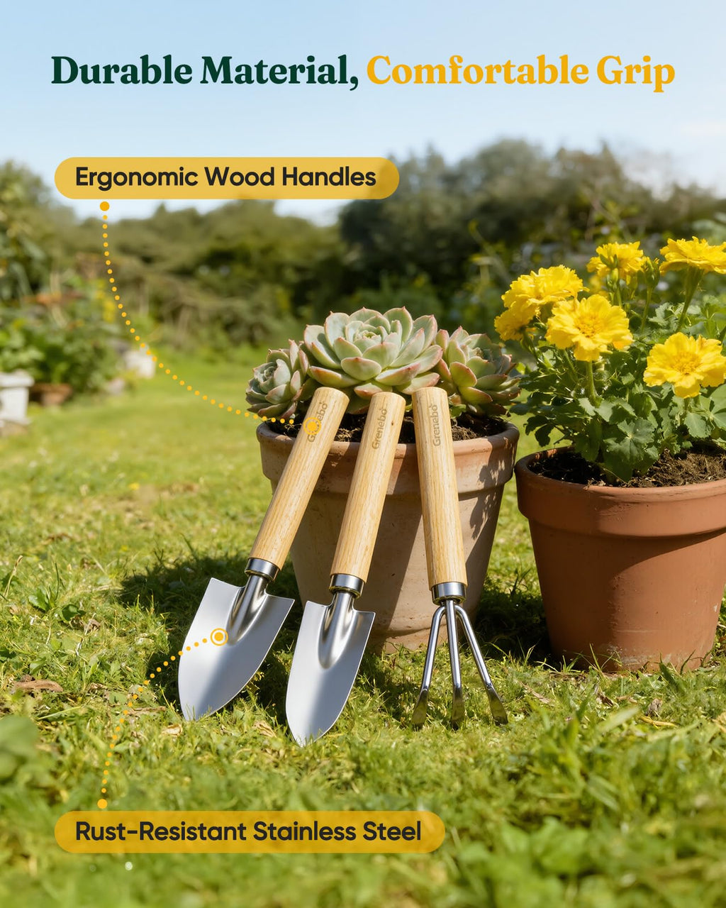 Grenebo 7-Piece Garden Tool Set with Plant Repotting Mat
