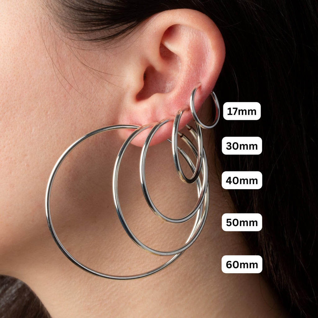 Clip On Spring Hoop Earrings for Non-Pierced Ears (60mm, Bright Silver-Tone)