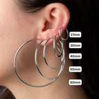 Clip On Spring Hoop Earrings for Non-Pierced Ears (60mm, Bright Silver-Tone)