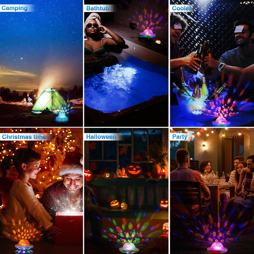 BOXPSII Floating Pool Lights(2 Pack), Pool Lights IP68 Waterproof, Rechargeable RGB Upper and Lower Color Changing Pool Floating Light with 6 Dynamic Lighting, Floating Light for Pool, Garden,Paths