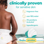 Pampers Sensitive Baby Wipes, Unscented, Fragrance Free, Clinically Proven, Water Based, Hypoallergenic, Multi-Use, Hand Wipes, 504 Wipes Total (9X Flip-Top Packs)