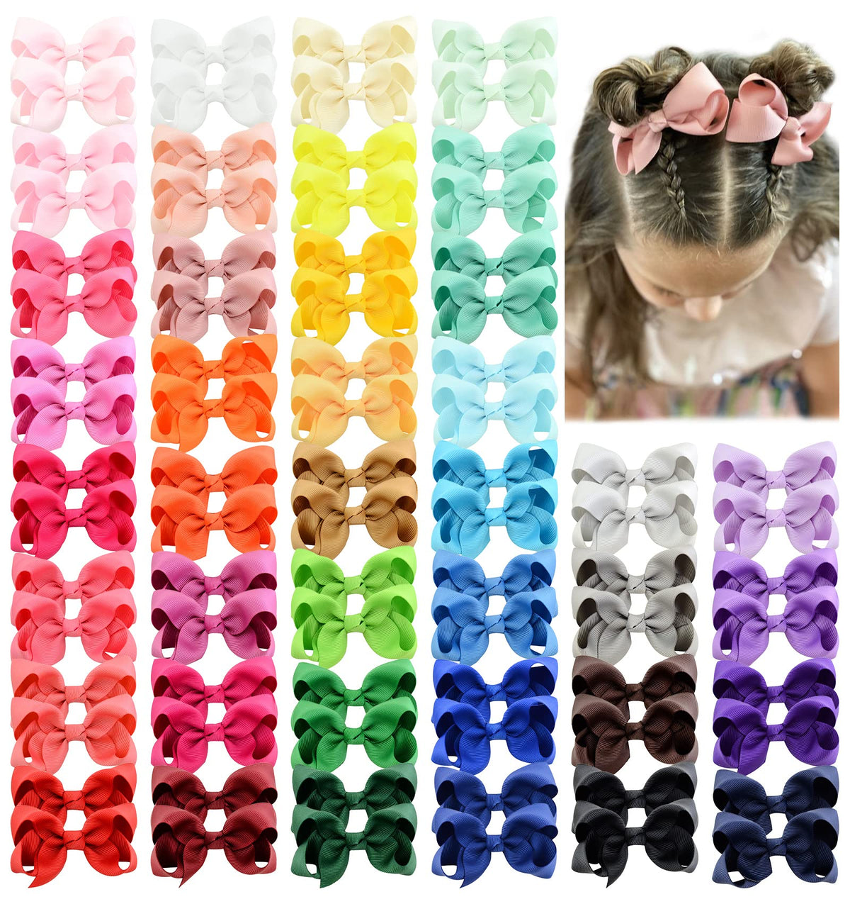 YHXX YLEN 80PCS 3Inch Hair Bows for Girls Grosgrain Ribbon Toddler Hair Bow